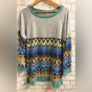 Womens Size 3XL Tunic Long Sleeve Round Neck Pullover Mixed Media